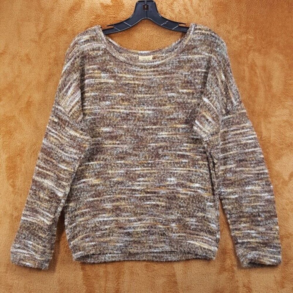 PIKO 1988 Sweater Womens Small Brown Pullover Marled Chunky Knit Tan Cream